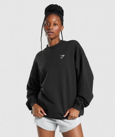 Bluzy Gymshark Treningowe Oversized Damskie Czarne | PL 346LBR